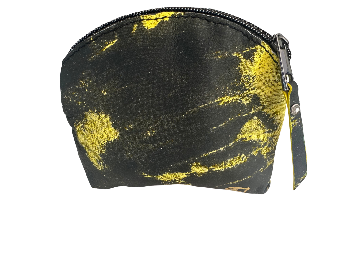 Neon Lemon Tie Dyed Leather Cosmetic Bag