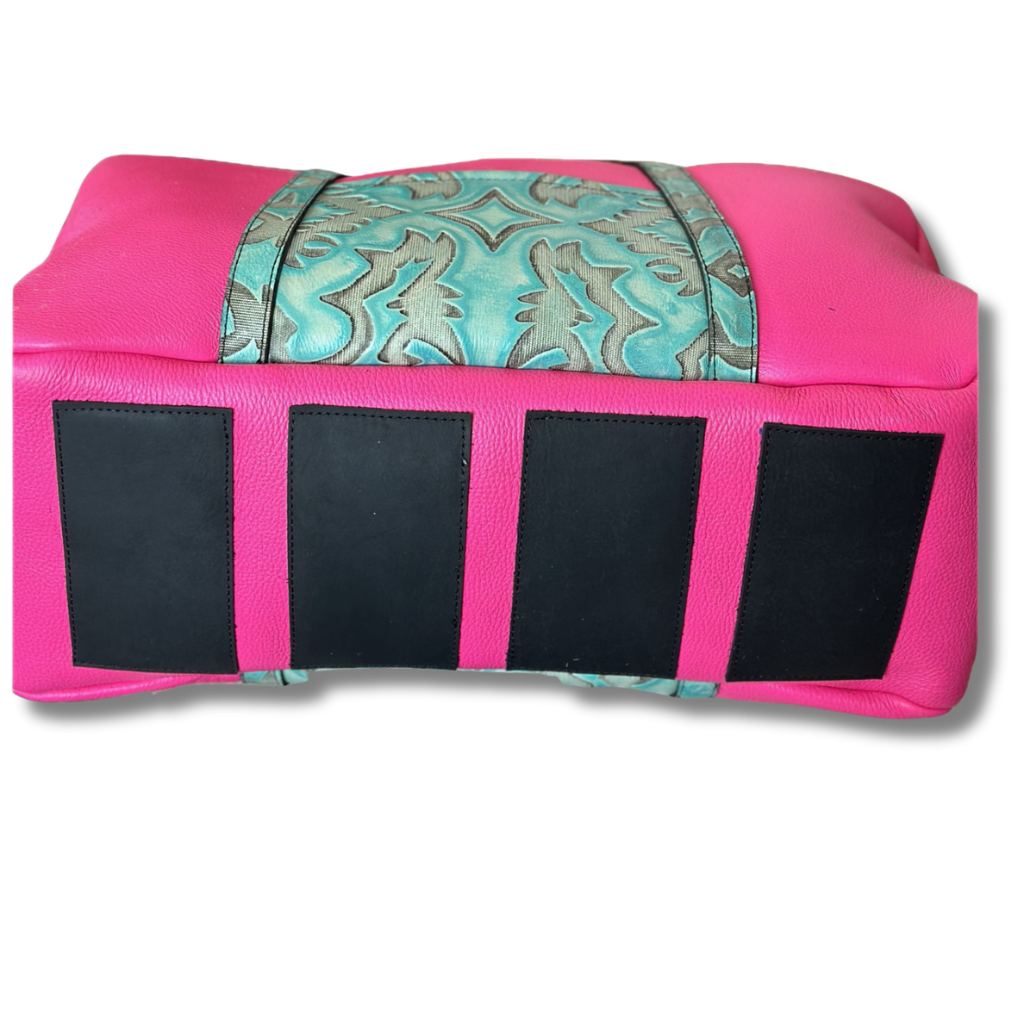 Hot Pink Leather Weekender Bag with Turquoise Accents