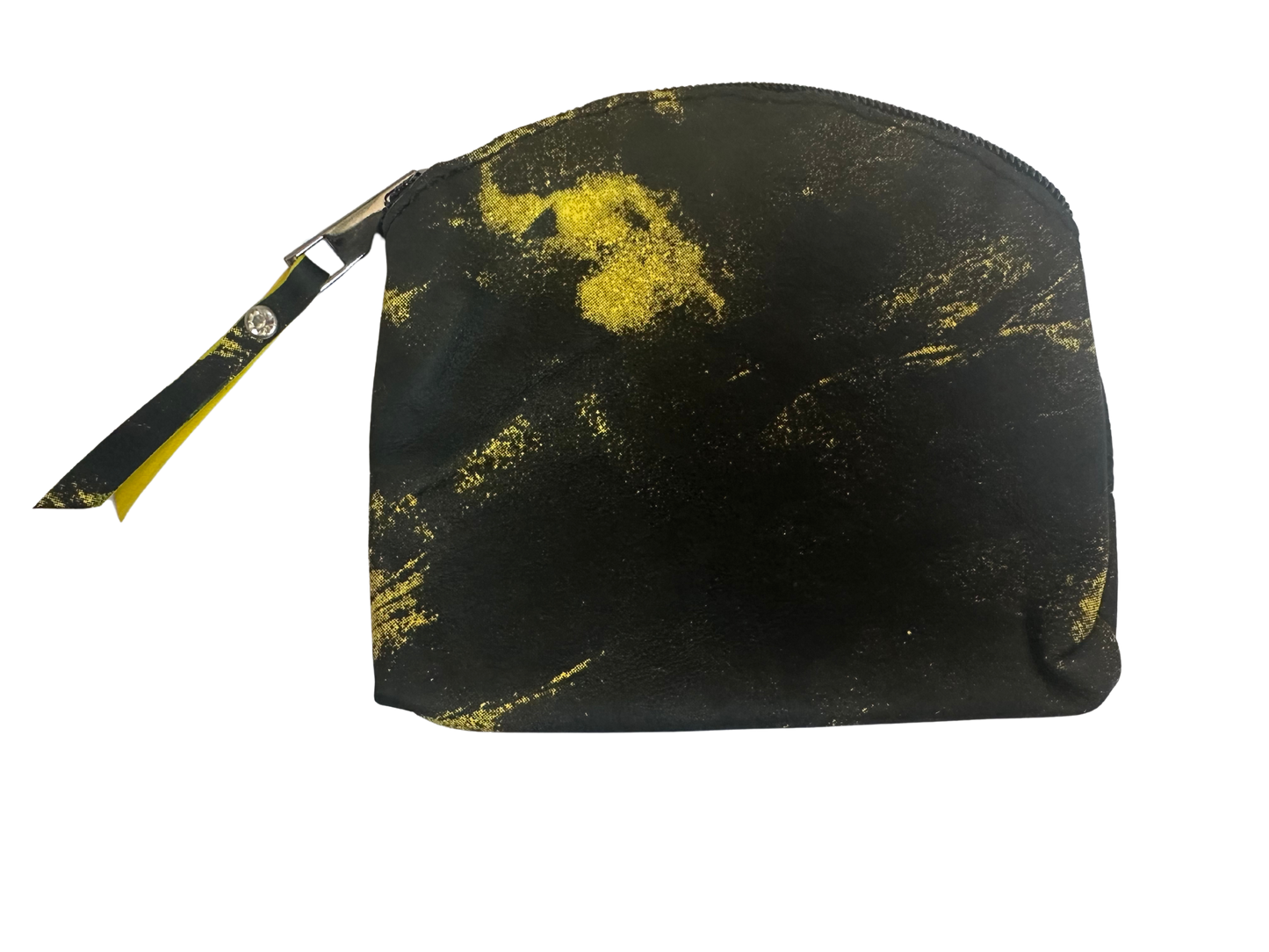 Neon Lemon Tie Dyed Leather Cosmetic Bag