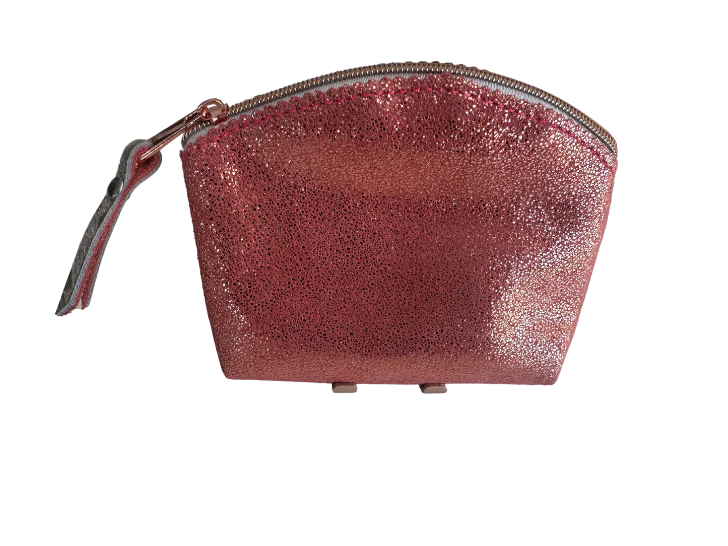 Coral Boho Leather Cosmetic Bag