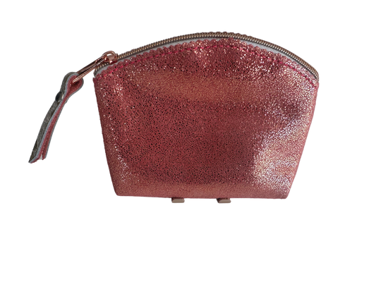 Coral Boho Leather Cosmetic Bag