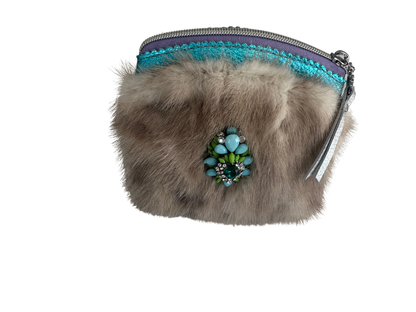 Luxe Mink & Gemstone Embellished Cosmetic Bag