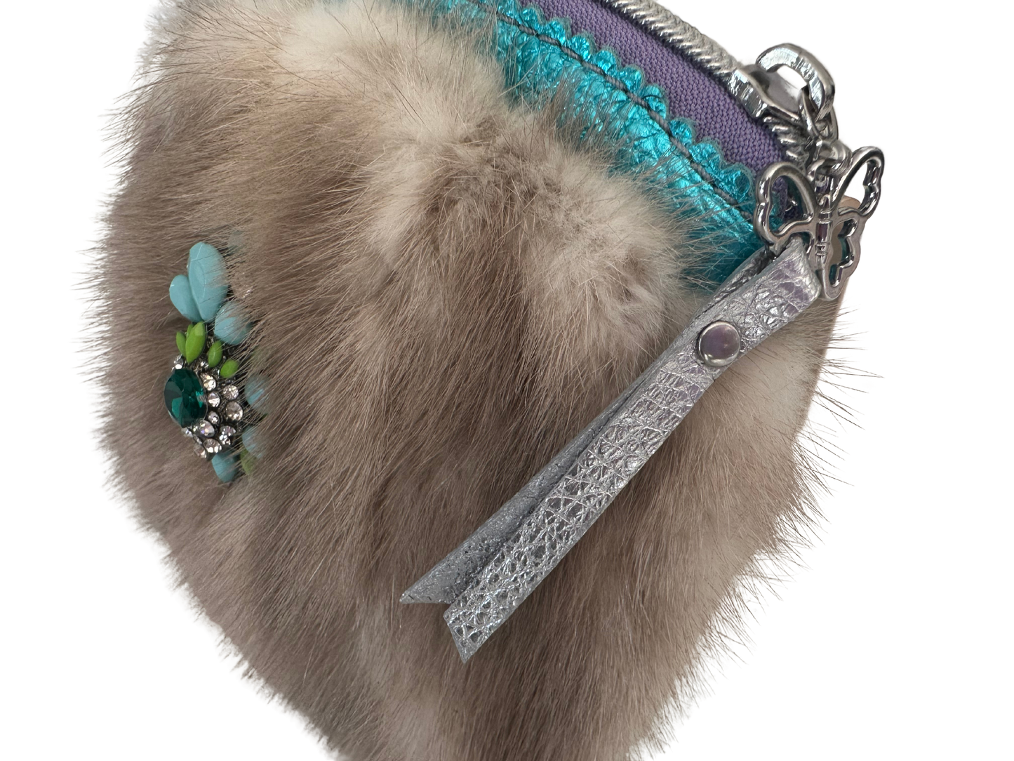 Luxe Mink & Gemstone Embellished Cosmetic Bag