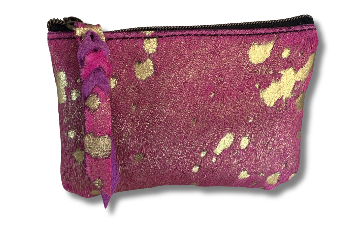 Pink & Gold Hair-On Hide Leather Pouch