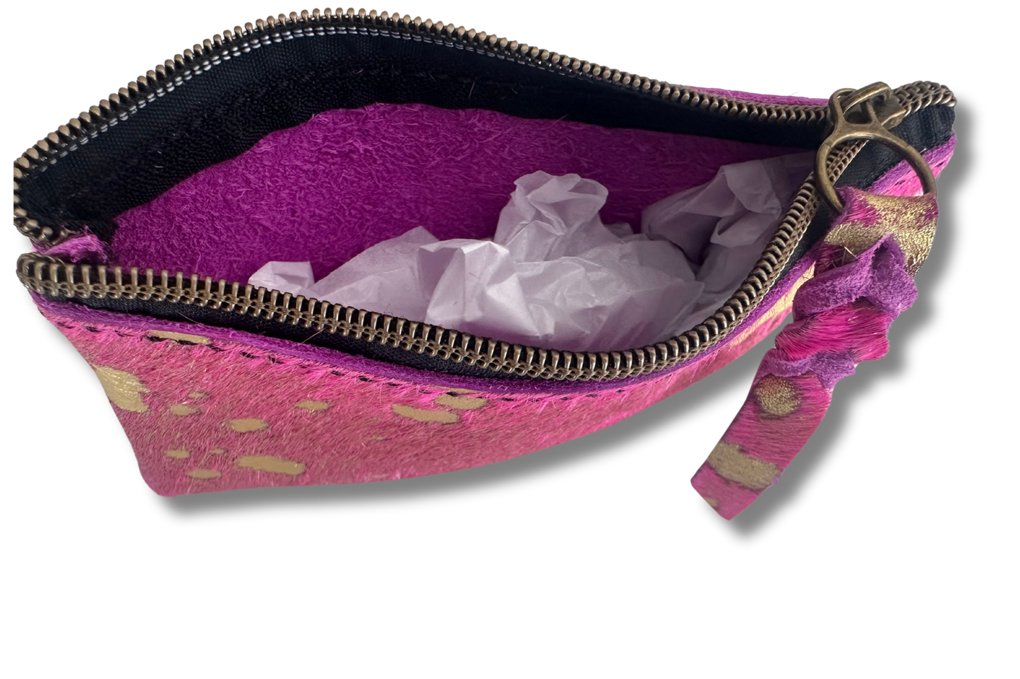 Pink & Gold Hair-On Hide Leather Pouch