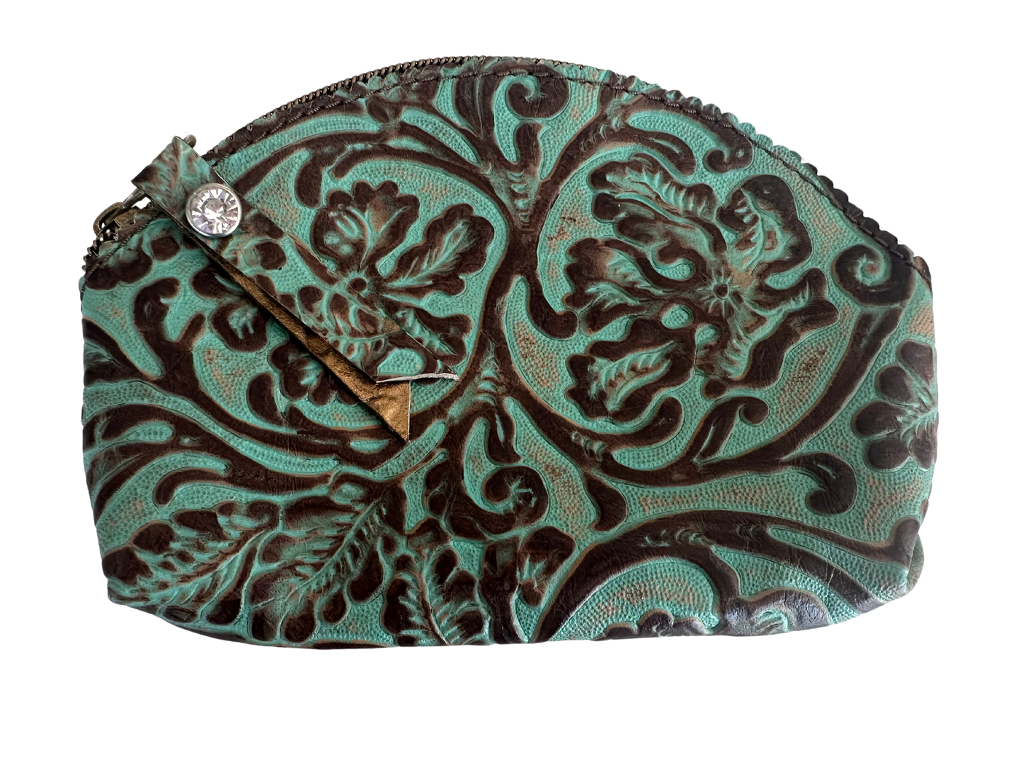 Western Turquoise Leather Cosmetic Bag