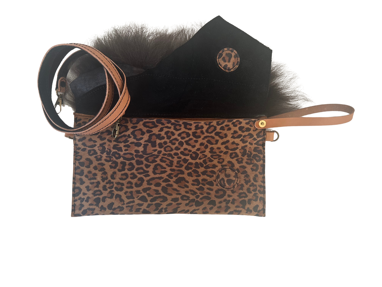 Leopard Luxe Fur-Trimmed Wristlet