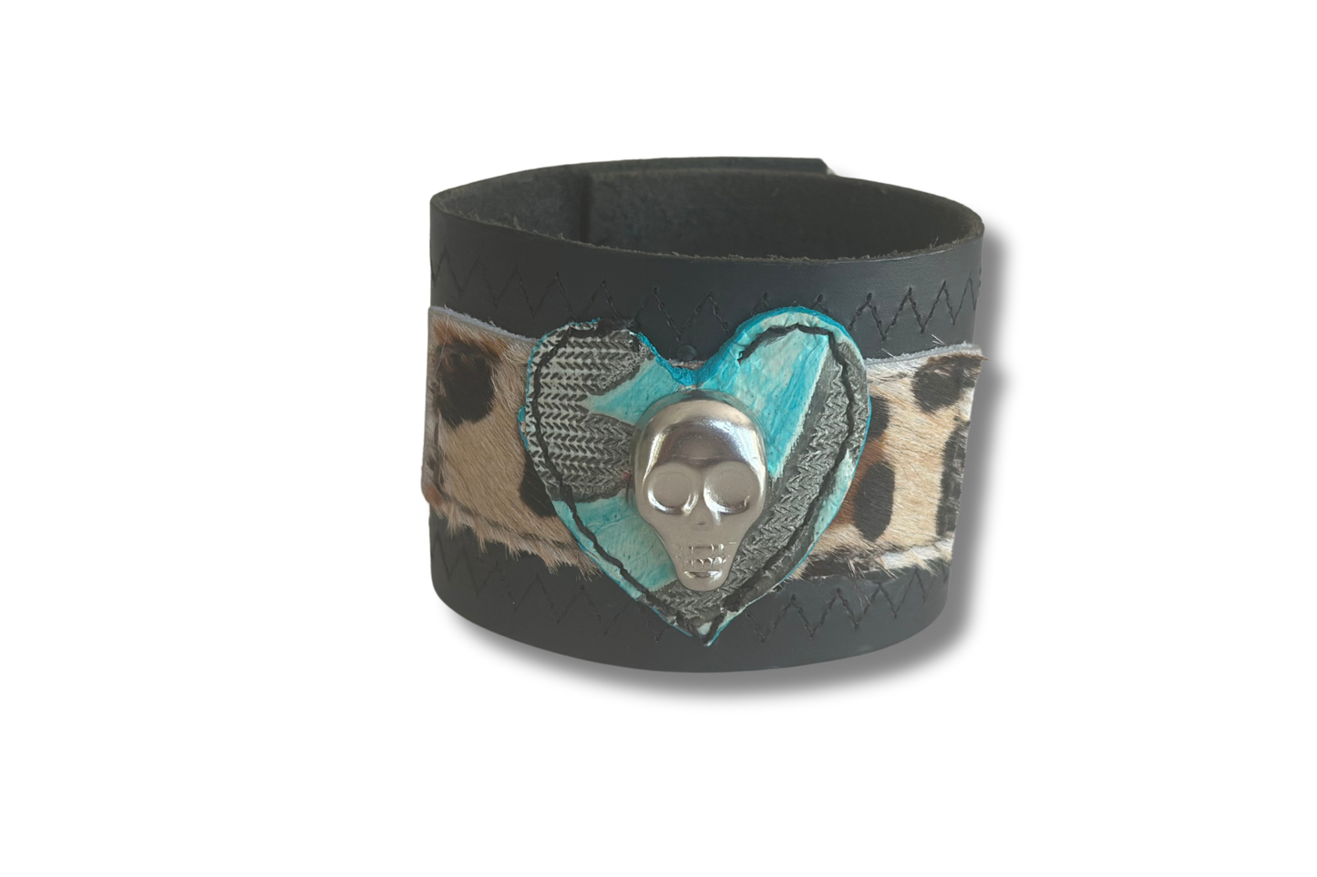 Leather and Skull Cuff – Wild Edge Statement Bracelet