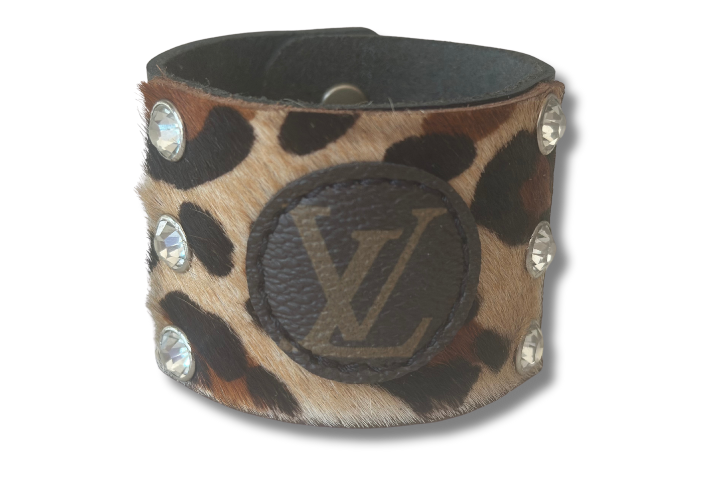 Leather Cuff with Leopard Hair-on Hide and Swarovski Crystal Accents