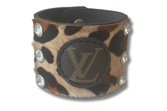 Leather Cuff with Leopard Hair-on Hide and Swarovski Crystal Accents