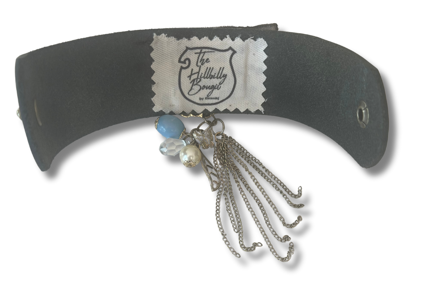 Black Leather Cuff with Leopard Accent and Vintage Dangling Accent