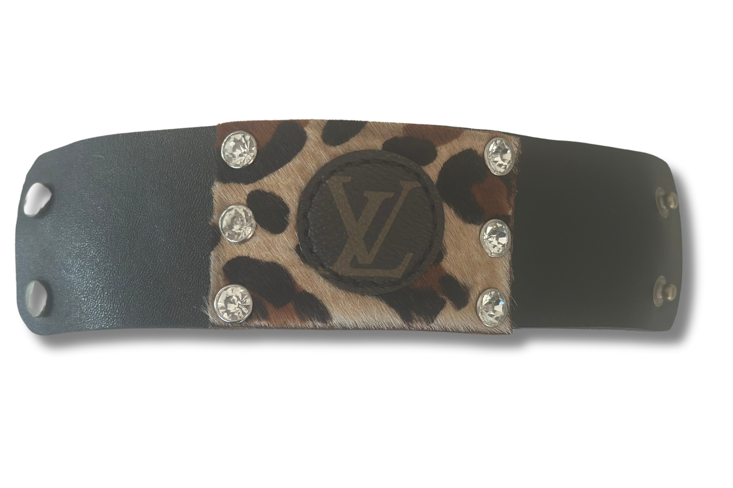 Leather Cuff with Leopard Hair-on Hide and Swarovski Crystal Accents