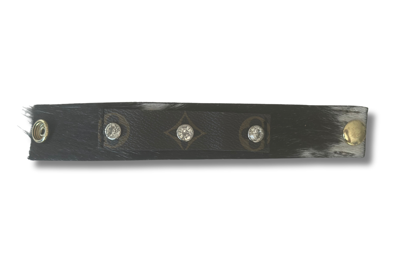 Hair-on-Hide Leather Cuff with Crystal Rivet Accents