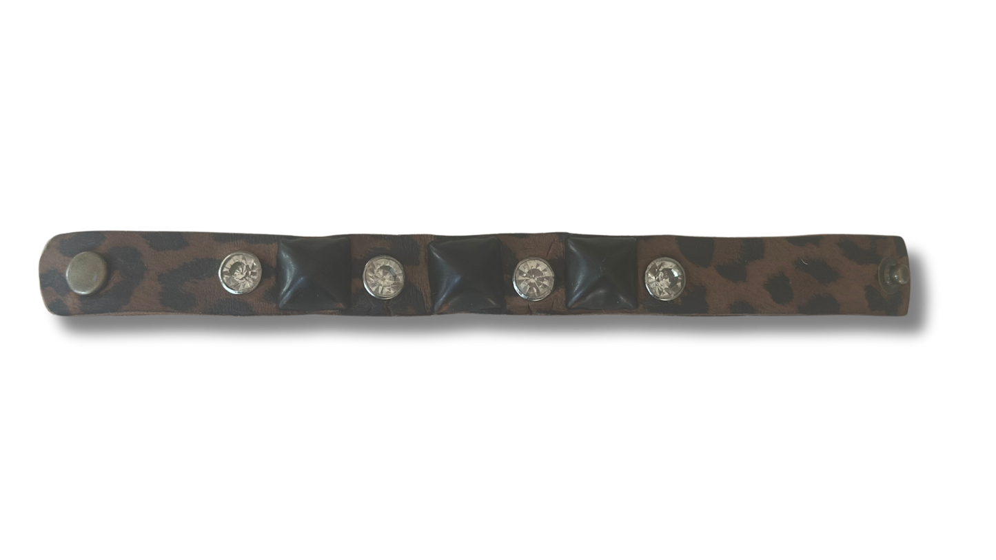 Leopard Cuff with Crystals and Black Rivets