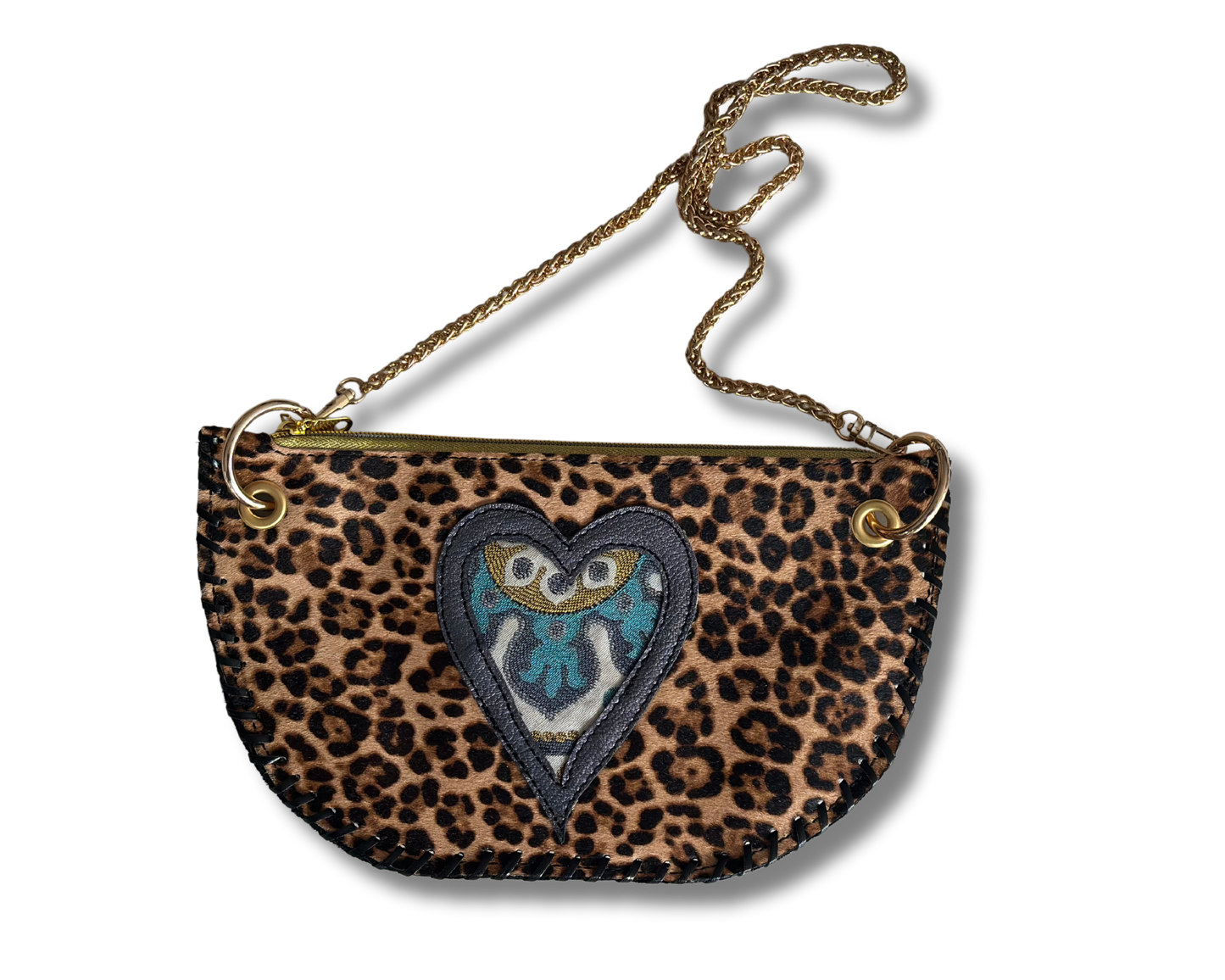 Leopard Heart Hair-On-Hide Crossbody Bag